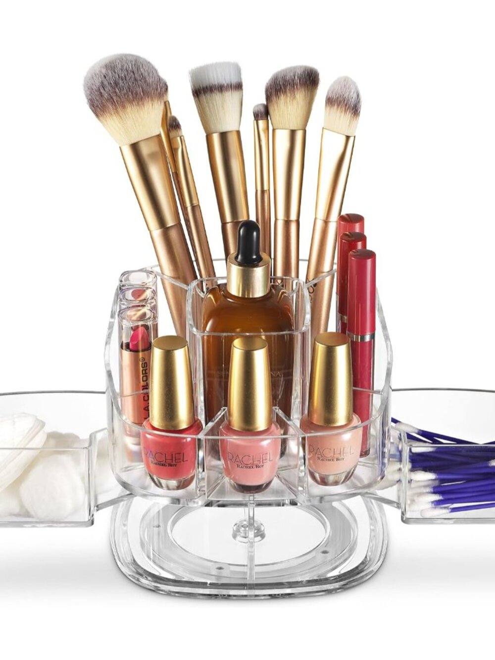 Small 360 Rotating Makeup Organizer, 5 Compartments, Square Clear